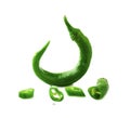 Fresh hot green peppers on white background