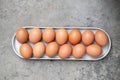 Fresh and hygienic chicken eggs ready for cooking. Concept of culinary class in a kitchen