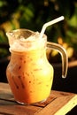 Fresh by ice espresso coffee in jar with evening light Royalty Free Stock Photo