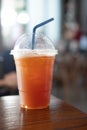 Fresh ice tea in plastic glass Royalty Free Stock Photo