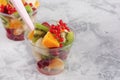 Fresh Ingredient for Fruit Berry Salad Plastic Cup Royalty Free Stock Photo