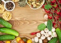 Fresh ingredients for cooking: pasta, tomato, cucumber, mushroom Royalty Free Stock Photo