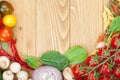 Fresh ingredients for cooking: pasta, tomato, cucumber, mushroom Royalty Free Stock Photo