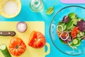 Fresh ingredients cooking summer salad. Healthy food Royalty Free Stock Photo