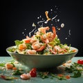 Fresh ingredients for Greek salad falling into bowl on white background Royalty Free Stock Photo