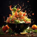 Fresh ingredients for Greek salad falling into bowl on white background Royalty Free Stock Photo