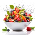 Fresh ingredients for Greek salad falling into bowl on white background Royalty Free Stock Photo