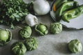 Fresh ingredients for green tomatillos salsa Royalty Free Stock Photo