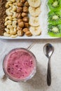 Fresh ingredients for a healthy raw food breakfast and smoothie bowl. Royalty Free Stock Photo