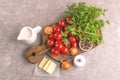 Fresh ingredients for tasty pureed tomato soup. Healthy food Royalty Free Stock Photo