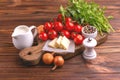 Fresh ingredients for tasty pureed tomato soup. Healthy food Royalty Free Stock Photo