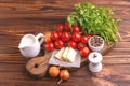 Fresh ingredients for tasty pureed tomato soup. Healthy food Royalty Free Stock Photo