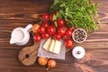 Fresh ingredients for tasty pureed tomato soup. Healthy food Royalty Free Stock Photo