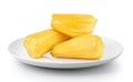 Fresh jack fruit in a plate isolated on a white background Royalty Free Stock Photo