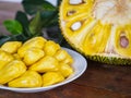 Fresh Jackfruit in white dish, half of jack fruit and jackfruit Royalty Free Stock Photo