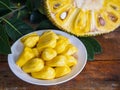 Fresh Jackfruit in white dish, half of jack fruit and jackfruit Royalty Free Stock Photo