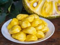 Fresh Jackfruit in white dish, half of jack fruit and jackfruit Royalty Free Stock Photo