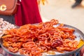 Fresh Jalebi Sweet Snack outdoors in a bazaar