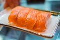 Fresh japanese salmon sushi