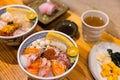 Japanese seafood chirashi with salmon roe and uni Royalty Free Stock Photo