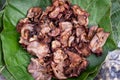 Fresh Jelly ear mushrooms or Wood ear mushrooms (Auricularia auricula-judae) on green leaf Royalty Free Stock Photo