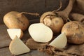 Fresh Jicama or Bengkoang on Rustic Wooden Table Royalty Free Stock Photo