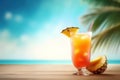 Fresh juice cocktail on the table against beach background Royalty Free Stock Photo