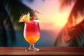 Fresh juice cocktail on the table against beach background Royalty Free Stock Photo