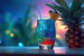 Fresh juice cocktail on the table against beach background Royalty Free Stock Photo