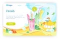 Fresh juice drink. Smoothie, glass of lemonade, soda, fruit juice. Vector web site design template. Landing page website