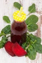 Fresh juice made of beetroot and spinach. Snack or dessert containing healthy minerals and vitamins Royalty Free Stock Photo