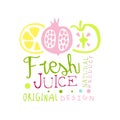 Fresh juice natural product original design logo template, multifruit juice label, eco product element, colorful hand