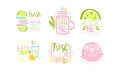 Fresh Juice Original Logo Collection, Natural Product Colorful Hand Drawn Labels Vector Illustration