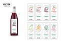 Fresh juice realistic glass bottle with labels set Royalty Free Stock Photo