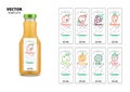Fresh juice realistic glass bottle with labels set Royalty Free Stock Photo