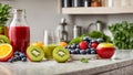 Fresh juice from various fruits berries kitchen refreshment Royalty Free Stock Photo