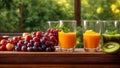 Fresh juice from various fruits berries ripe refreshing yummy banner concept Royalty Free Stock Photo