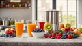 Fresh juice from various fruits raw mixed detox yummy banner concept antioxidant Royalty Free Stock Photo