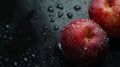 Fresh juicy appetazing red apples with water drops isolated on black background with copy space Royalty Free Stock Photo
