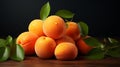 Fresh Juicy Apricots With Water Drops On Dark Background