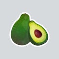 Fresh juicy avocado sticker tasty ripe fruit icon healthy food concept