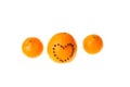Fresh juicy bright tangerine and orange decorated with a heart o