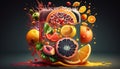 Fresh and Juicy Fruit Juice Illustration Concept. AI Generative.