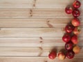 Fresh juicy fruits: red apples on a wooden background with a cut. Green diet vegetarian ingredients. Healthy natural food for Royalty Free Stock Photo