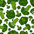 Fresh Juicy Green Broccoli colorful fresh Vegetable Seamless Pattern, isolated on white. Royalty Free Stock Photo