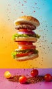 fresh juicy hamburger with beef meat, grilled cheeseburger with onion and tomato, classic american fast food burger Royalty Free Stock Photo