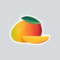 Fresh juicy mango sticker tasty ripe fruit icon healthy food concept