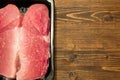 Fresh and juicy marbled beef steak. Purchase in the meat Department. Royalty Free Stock Photo