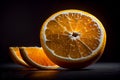Fresh juicy orange slices closeup on black background.generative ai Royalty Free Stock Photo