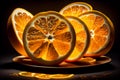 Fresh juicy orange slices closeup on black background.generative ai Royalty Free Stock Photo